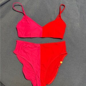 summersalt Two-Tone Pink & Red Bikini Set